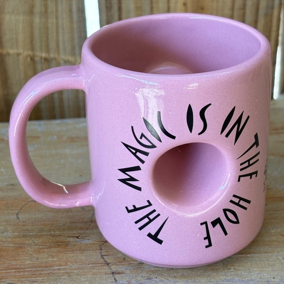 Pink & Black Voodoo Doughut Ceramic Coffee Mug with Hole in Center Size 12oz - Picture 3 of 7